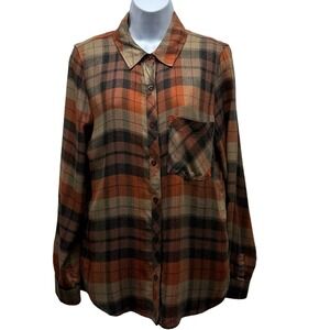 NWOT! Becool Women’s Plaid Button Up Long Sleeve Sz M Open Breast Pocket, V561